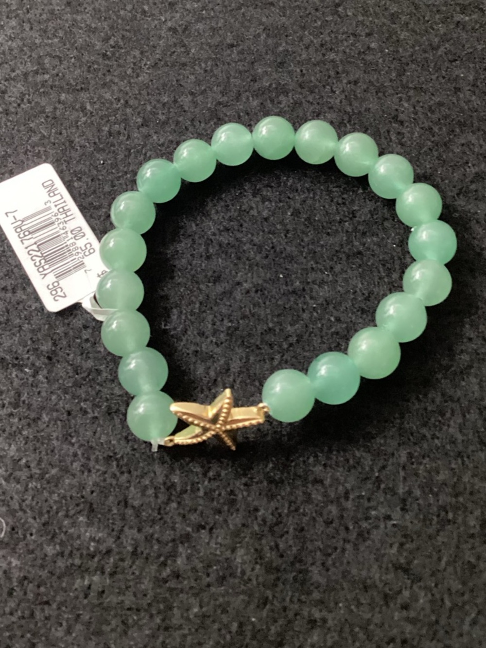 Green Beaded Stretch Bracelet with Gold Starfish Charm - Picture 3 of 6